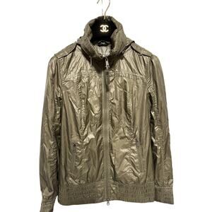 Mackage Jacket Womens Small Olive Hooded Full Zip Windbreaker Leather Trim